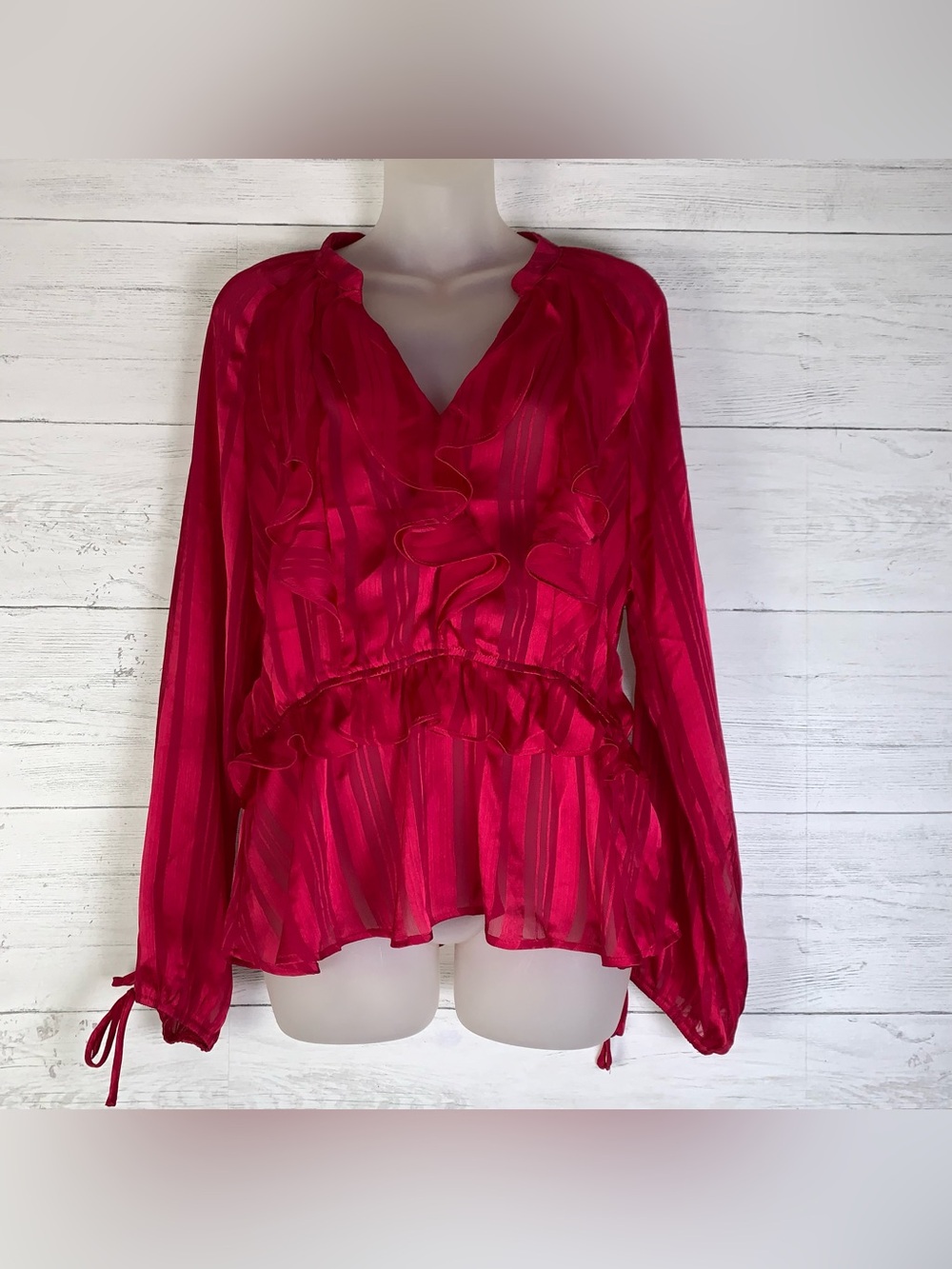 Orchid ruffle semi-sheer blouse size XL juniors red peplum